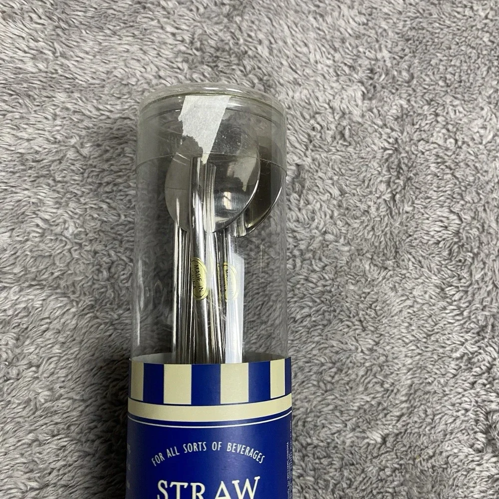 Set Of 6 Stainless Steel Spoon Straw Reusable Long Handle Straw Spoon
